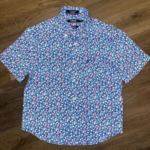 IZOD Floral Button Down Shirt Short Sleeve Casual Kid's Top Blue Pink‎ Small
